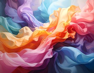Abstract background with flowing waves of colorful gradient sheer fabric texture