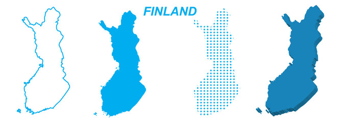Finland Map Vector Set, European Outline Silhouette Dotted 3D Solid Shapes, Finland Country Infographic Template, Editable EPS Finland Geography