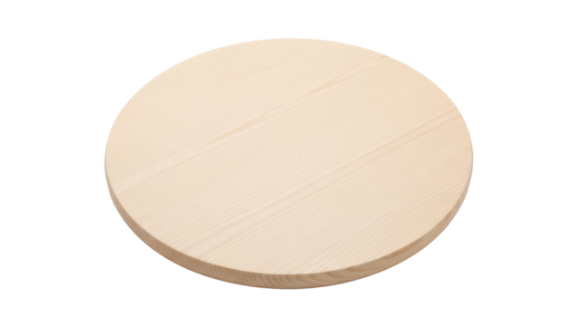 Round wooden board isolated PNG on transparent background, natural wood grain texture for crafts and food presentation