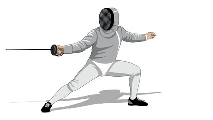 Fototapeta premium Dynamic fencing pose in flat style for sports and fitness concepts