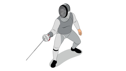 Obraz premium Isometric fencer in action with sword and full gear