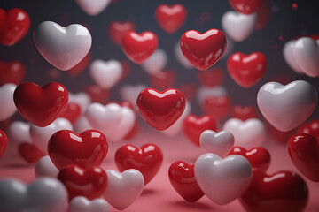 Floating hearts on pink gradient scene for love concept