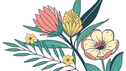 Rose vector design with tropical flowers  decorative leaves, suitable for floralthemed projects in need of elegant and vibrant elements.
