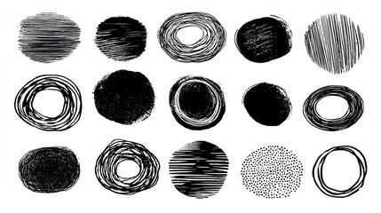 Hand-drawn black circles and ovals for highlighting text, black doodle scribble scrapbook isolated on white background Stock Illustration 