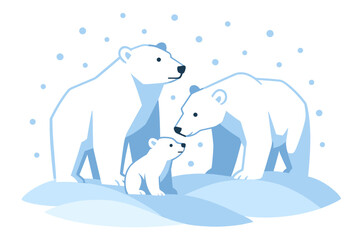 Fototapeta premium Polar Bear Family. Polar Bear Family. Flat minimalist vector illustration of a Polar Bear Family. Simplified