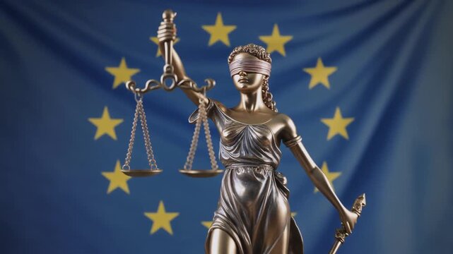 Scales of Justice in Europe Symbol of Law and Equality under EU Flag