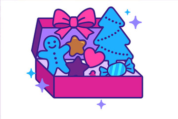 Festive Treat Box. Festive treat box. Gingerbread cookies, chocolate stars, and candy shapes inside a gift box