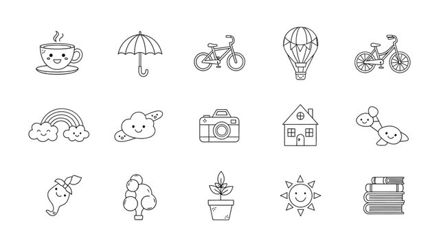 Creative Illustrations: A charming collection of playful icons, rendered in a crisp monochrome style, ready to add a touch of whimsy to any creative project.