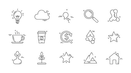 Iconic Simplicity: An array of minimalist icons, from an idea bulb to a house, representing a diverse range of concepts and symbols. Each icon is crafted with clean lines, conveying information.