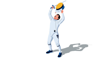 Triumphant fencer celebrating victory in sport competition