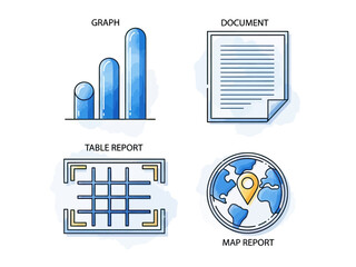 Obraz premium Set of Four Blue Watercolor Icons Representing Data Visualization and Reporting Concepts