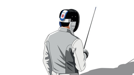 Fencing athlete in action: modern sport illustration with helmet and foil