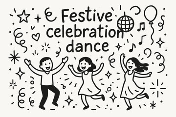 Naklejka premium Joyful Dance Celebration. Festive celebration dance. Hand-drawn doodle illustration of Festive celebration