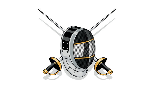 Fencing helmet and epees with shadows in contemporary flat art style