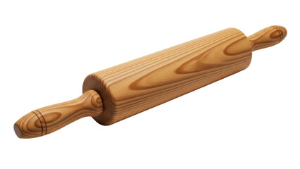 Wooden rolling pin isolated PNG on transparent background, kitchen utensil for baking and cooking dough preparation