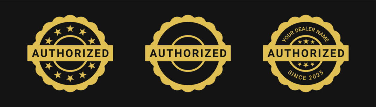 Authorized dealer vector label or stamp. Golden authorized dealer logo set