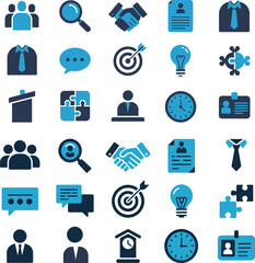 business icons vector set showcasing marketing, strategy and management symbols ideal for presentations, branding and corporate projects.