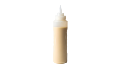 Bottle with applicator tip containing beige liquid  