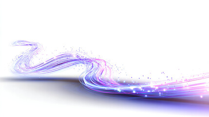 Light trail wave, fire path trace line, car lights, optic fiber and incandescence curve twirl, abstract background in blue and purple neon glow colors on white background Stock Illustration 