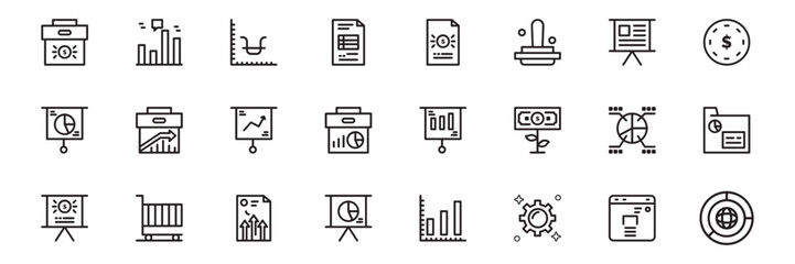 Set of simple business and office icons in clean line style.