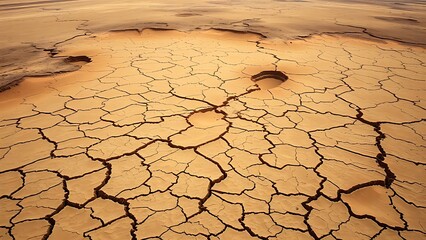 sudden. A cracked desert basin with grid lines, representing sudden ecological collapse. ESG reports, sustainability campaigns, designed for sustainability communications and ESG reporting.