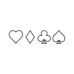 Black Outline Icons of Playing Card Suits: Heart, Diamond, Club, Spade