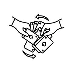 Hands Shuffling Playing Cards - Outline Icon for Casino Games, Magic Tricks, and Card Game Preparation