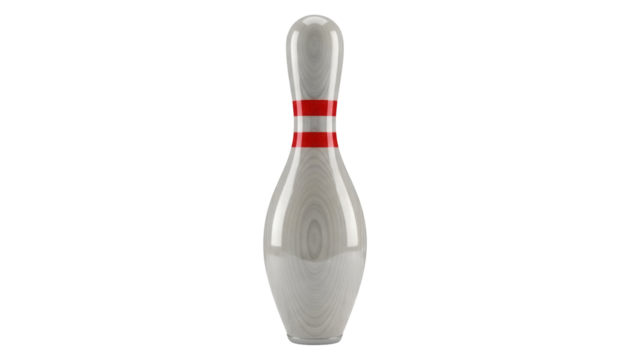 Bowling pin isolated PNG on transparent background, classic ten pin with red stripes for sports and recreation