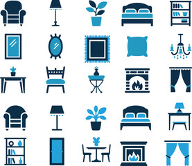 home decor furniture icons vector illustration featuring interior items perfect for design websites, decor projects and modern lifestyle themes.
