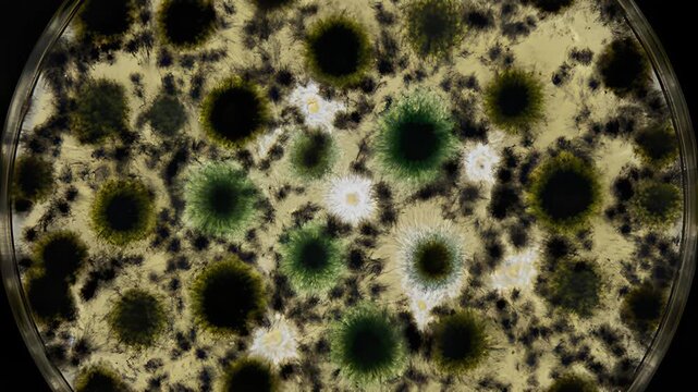 Mold Colonies Growing and Changing Colors in Petri Dish Time Lapse
