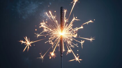 A close-up of a lit sparkler emitting brilliant golden sparks against a dark background, creating a dazzling and festive display.
