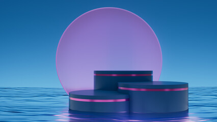 3d rendering of a simple and elegant podium. blue and pink colors and soft
lighting with clipping path.
