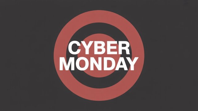 A clear "CYBER MONDAY" graphic in white letters, framed by a red and black target on a dark background, ideal for promotional sales. - Powered by Adobe