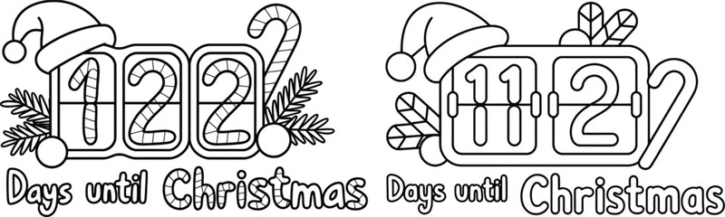 christmas countdown coloring page vector illustration designed for kids with playful holiday elements perfect for printable activities and seasonal fun.