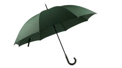 Dark green umbrella PNG isolated on transparent background, rain protection parasol for rainy weather and outdoor use, waterproof accessory