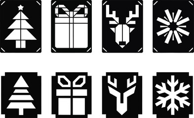 christmas holiday icons set vector artwork of trees, gifts, reindeer and snowflakes crafted for winter celebrations, branding and festive graphics.