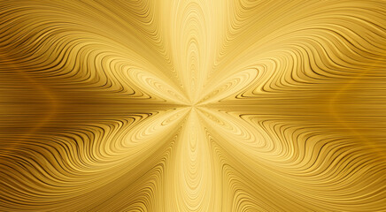 Złote abstrakcyjne tło z symetrycznym wirującym wzorem – promieniste fale, dekoracyjna tekstura i efekt głębi. © Henryk Guziak