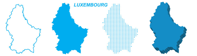 PrintLuxembourg Map Vector Set, European Outline Silhouette Dotted 3D Solid Shapes, Luxembourg Country Infographic Template, Editable EPS Luxembourg Geography