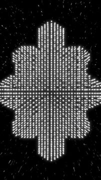 Seamless loop of thousands of tiny glowing white particles rapidly scattering and reforming into an organized hexagonal grid pattern against a dark background order, reforming, presentation