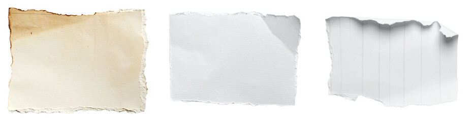 Three Pieces Of Torn Paper With Different Shades Of Color Against Transparent Background