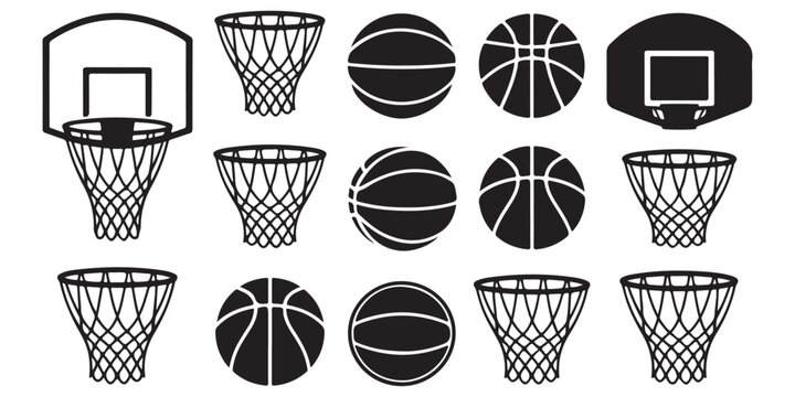 basketball hoops and balls silhouette