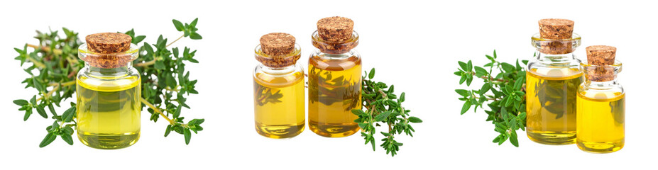 Essential Oil Bottles And Green Herbs With Transparent Background