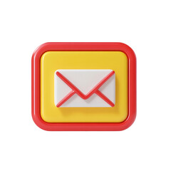 Three Dimensional Email Icon within a Yellow Square Bordered by a Red Frame against Transparent Background