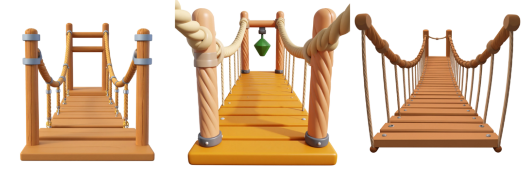 Wooden Suspension Bridge Rendered Against Transparent Background Showing Rope And Timber Construction For Crossing - Powered by Adobe