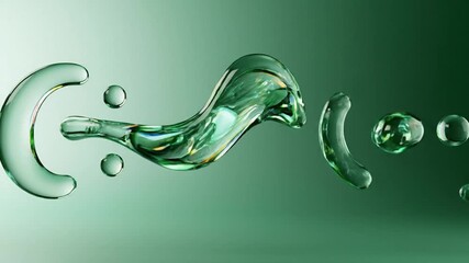 Abstract macro shot of green liquid flowing and forming droplets against a gradient background - Powered by Adobe