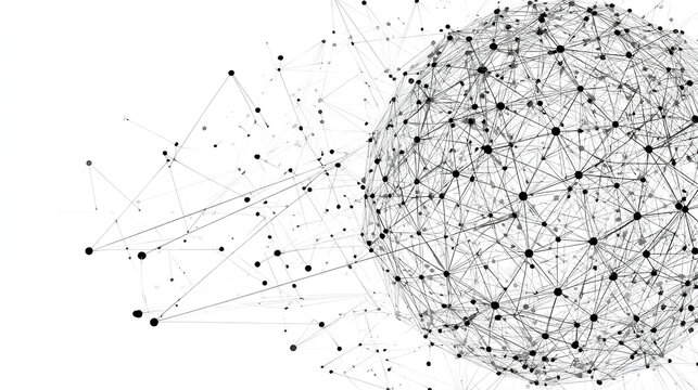 Network connections concept, geometric sphere with lines and dots isolated on white background Stock Illustration 