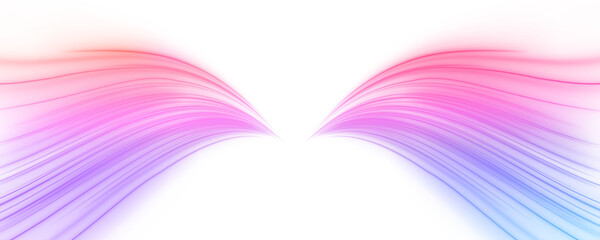Abstract light waves flow in colorful neon patterns. Motion blur creates depth and dynamic movement. Ideal for futuristic backgrounds and sci-fi art. PNG