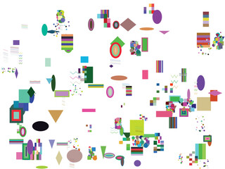 Abstract geometric shapes pattern background design with scattered colorful elements isolated PNG with Transparent Background