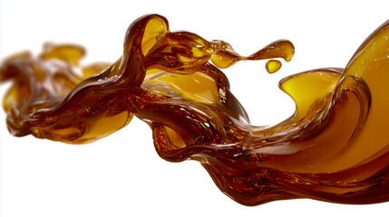 Fototapeta premium An amber-colored liquid flowing, 3D rendering, white background, studio lighting, high-resolution photography, insanely detailed