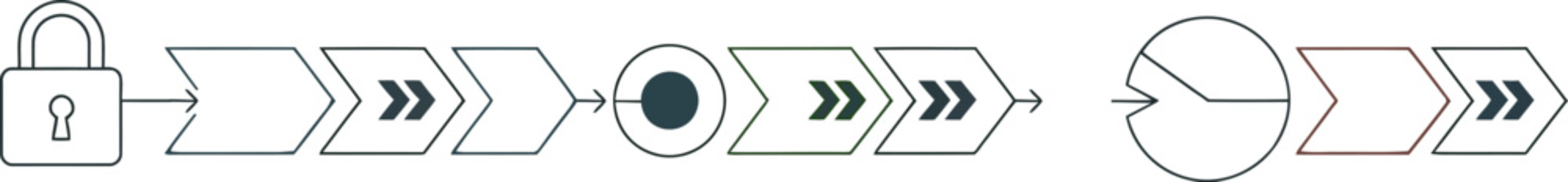 Secure process flow diagram with lock and steps